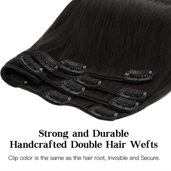 20 Inch Clip in 100% Human Hair Extensions 100 Gram Jet Black - Picture 5 of 6